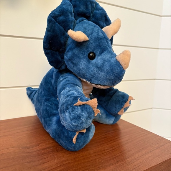 Hug Fun Triceratops Dinosaur Stuffed Animal Plush Blue Tan Ribbed Belly Dino - Picture 2 of 7